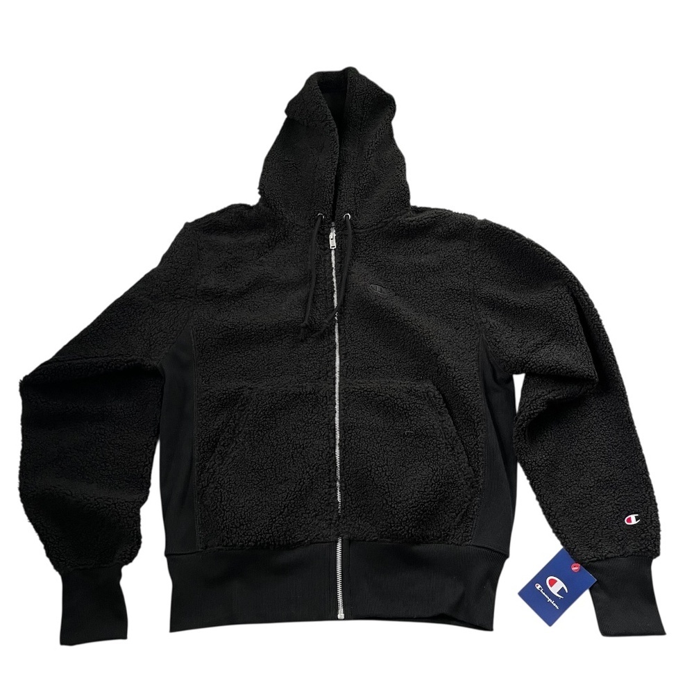 Champion UO Women’s Teddy Fleece Full Zip Hoodie Sz S Black Sherpa Cozy Gorpcore